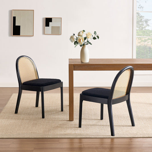 Salem Mid-Century Modern Round Rattan Dining Chairs (Set of 2)