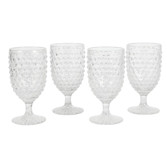 Martha Stewart Chauncey 4-Pack 14.2 oz Hobnail Handmade Glass Goblet
