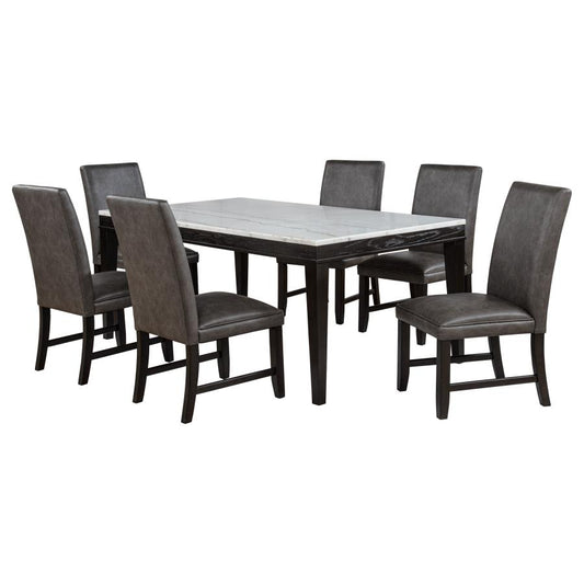 Averill 7-Piece White Marble Top Dining Set – Dark Grey and Coffee Bean