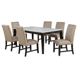 Averill 7-Piece White Marble Top Dining Set – Tan and Coffee Bean