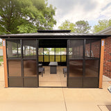 PURPLE LEAF Bronze Frame Sunroom Hardtop Gazebo Solarium Wood Grain Columns Galvanized Steel Double Roof All-Weather Screen House