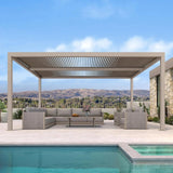 PURPLE LEAF Athena Louvered Pergola Modern Champagne Pergola with Adjustable Roof for Deck Backyard Garden