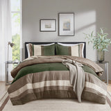 Fluffy Striped Pieced Faux Suede Comforter Set, Green