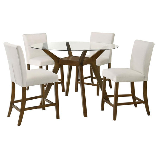 Paxton 5-Piece Round Glass Top Counter Height Dining Set Beige