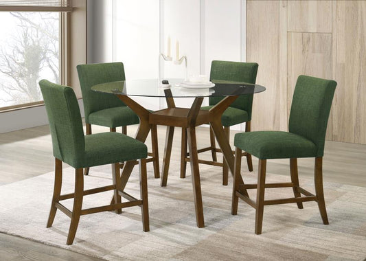 Paxton 5-Piece Round Glass Top Counter Height Dining Set Green