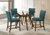 Paxton 5-Piece Round Glass Top Counter Height Dining Set Teal Blue