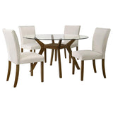 Paxton 5-Piece Round Glass Top Dining Set with Beige Parsons Chairs
