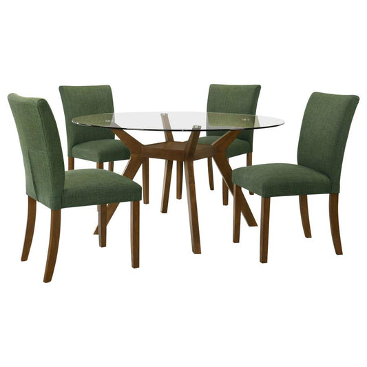 Paxton 5-Piece Round Glass Top Dining Set with Green Parsons Chairs