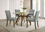 Paxton 5-Piece Round Glass Top Dining Set with Grey Parsons Chairs