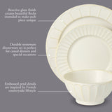 Gibson Elite Winchester Way 12-Piece Embossed Stoneware Dinnerware Set – Reactive Matte Glaze, Durable Lightweight-Tech Plates & Bowls, Everyday Dish Set, Microwave & Dishwasher Safe – Off-White