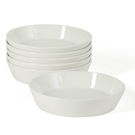 Martha Stewart Selma 6-Piece 41oz 8 Inch Large Pasta Bowls Porcelain Ceramic Chip and Scratch Resistant Shallow Salad Bowl, Serving Bowls, Soup Bowls Set, Dishwasher & Microwave Safe White