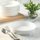 Martha Stewart Selma 6-Piece 41oz 8 Inch Large Pasta Bowls Porcelain Ceramic Chip and Scratch Resistant Shallow Salad Bowl, Serving Bowls, Soup Bowls Set, Dishwasher & Microwave Safe White