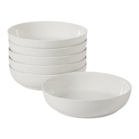 Gibson Home Zen Buffet 6-Piece 41oz Large Pasta Bowls Porcelain Ceramic Chip and Scratch Resistant Shallow Salad Bowl, Serving Bowls, Soup Bowls Set, Dishwasher & Microwave Safe White