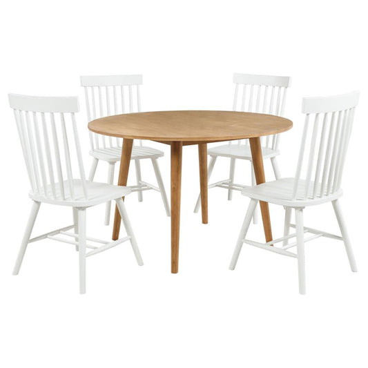 Andrews 5-Piece Round Dining Table Set – Light Ash and White