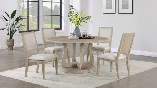 Trofello 5-Piece Farmhouse Round Pedestal Dining Set White Washed