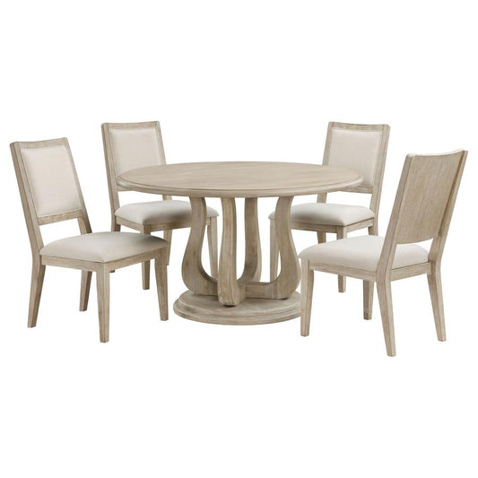 Trofello 5-Piece Farmhouse Round Pedestal Dining Set White Washed