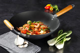 Kenmore Hammond 14-Inch Flat Bottom Wok, Carbon Steel Frying Pan for Stir-Frying, Steaming and Deep-Frying