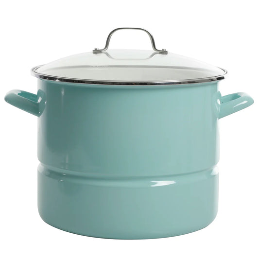 Kenmore Broadway 16-Quart Enamel on Steel Stock Pot with Steamer Insert & Tempered Glass Lid, Induction Compatible