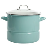 Kenmore Broadway 16-Quart Enamel on Steel Stock Pot with Steamer Insert & Tempered Glass Lid, Induction Compatible