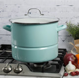 Kenmore Broadway 16-Quart Enamel on Steel Stock Pot with Steamer Insert & Tempered Glass Lid, Induction Compatible