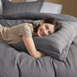 Wholesale Woven Striped Pleated Comforter Set, Charcoal
