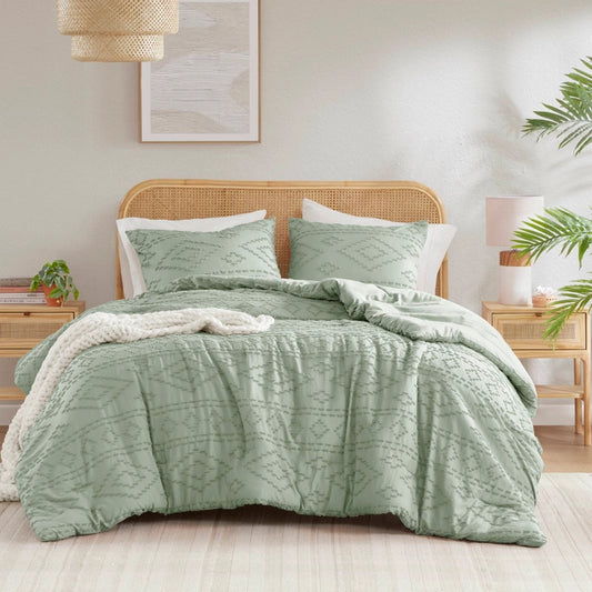 Bohemian Geometric Comforter Mini Set, Sage Green