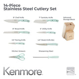 Kenmore Kane 14-Piece Cutlery Set w/ Rubber Coated Wood Knife Block