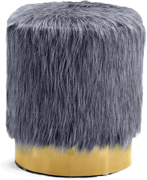 Joy Faux Fur Ottoman with Gold Stainless Steel Base - Chic Contemporary Glamour for Any Room