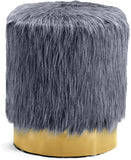 Joy Faux Fur Ottoman with Gold Stainless Steel Base - Chic Contemporary Glamour for Any Room