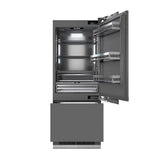 ZLINE 30" Panel Ready Built-In Bottom Freezer Refrigerator,Water Dispenser, Ice Maker,Graphite Gray, Matte Black GRBIVZ-30-MB