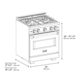 ZLINE 30" Dual Fuel Range, Gas Cooktop, Electric Convection Oven DuraSnow® Stainless Steel, CDRS-30