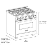 ZLINE 36" Dual Fuel Range, Gas Cooktop, Electric Convection Oven Black Stainless Steel Brass Burners, CDRB-BR-36