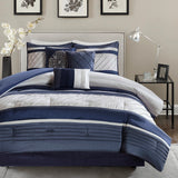 Silky Pintucked 7-Piece Comforter Set, Navy Blue