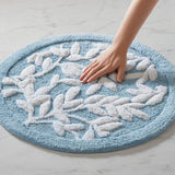 Leaf Cotton Tufted Anti-Skid Bath Rug, Blue