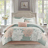 Floral Complete Comforter and Sheet Set, Blush/Grey