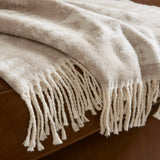 Jacquard Patterned Cotton Blend Throw, Neutral Aztec