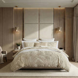 Stone-Washed Leaf Patterned Jacquard Duvet Set, Linen