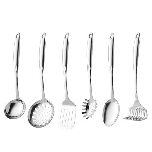BergHOFF Essentials 18/10 Stainless Steel 7Pc Kitchen Utensil Set With Convenient Storage Rack, Silver