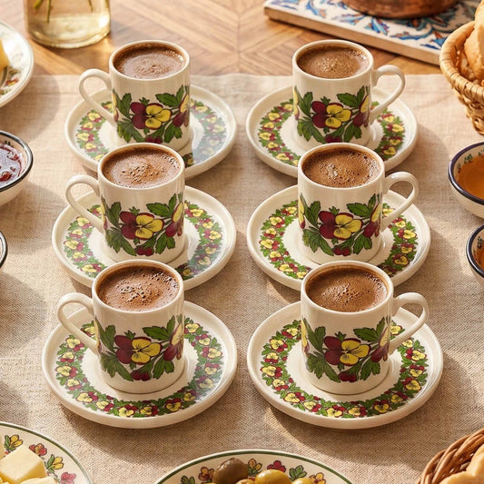 Floral Pansy Porcelain Espresso Cup & Saucer Set