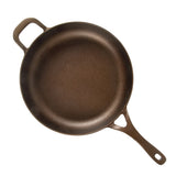 Bloomhouse Natural Bronze Finish Cast Iron Skillet with Long Handle, Helper Handle & Olive Wood Trivet – Olive Oil Treated Fry Pan, Oven & Stovetop Safe