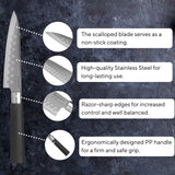 BergHOFF DiNA Codon Stainless Steel Scalloped Santoku Knife, 6.75"