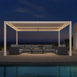 PURPLE LEAF Caesar LED Louvered Pergola with Integrated Solar Strip Lights Adjustable Aluminum Louvers Wind Resistant Pergolas for Patio Dining Deck Garden Yard White