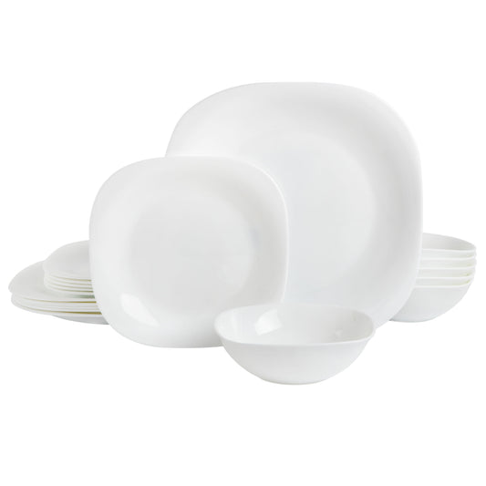 Gibson Home Ultra Soft Square 18-Piece Opal Glass Dinnerware Set