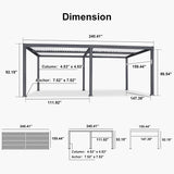 PURPLE LEAF Caesar Outdoor Louvered Pergola Patio Sun Shade Shelter with Adjustable Hardtop Patio Pergola Gray Frame White Roof