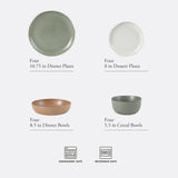 Gibson Elite Menlo Park 16-Piece Pottery Clay Stoneware Dinnerware Set – Reactive Glaze, Embossed Plates and Bowls W/ Pasta Bowl, Service for 4 – Microwave & Dishwasher Safe