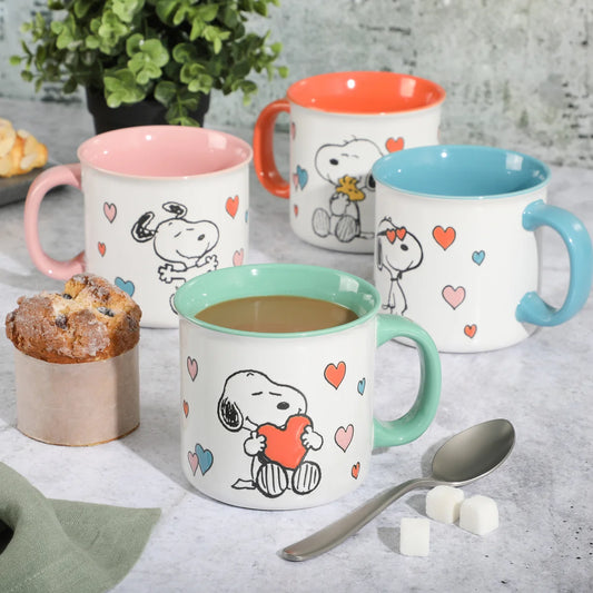 Peanuts Mothers Love 4-Pack Large 21oz Camper Stoneware Mug Set