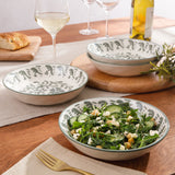 Bloomhouse - 2-Time Oprah’s Favorite Things - Valencia Flor 4 Piece Dinner Bowl Set, 8” Stoneware Pasta Bowls, Mediterranean Floral Decal Design, Microwave & Dishwasher Safe