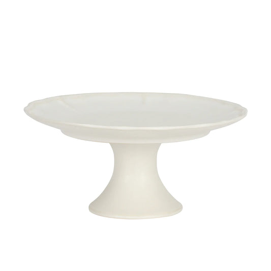 Gibson Elite Vista Rossio - Made in Portugal - 10.6 Inch White Ceramic Cake Stand, Pedestal Dessert Stand with Scalloped Rim, Cupcake Stand