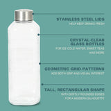 Gibson Home Whistler Peak 2 Piece Large Embossed Reusable Glassed Bottles W/ Airtight Leakproof Stainless Steel Lid, Pitcher for Water, Milk, Juice - Dishwasher Safe