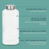 Gibson Home Whistler Peak 2 Piece Large Embossed Reusable Glassed Bottles W/ Airtight Leakproof Stainless Steel Lid, Pitcher for Water, Milk, Juice - Dishwasher Safe